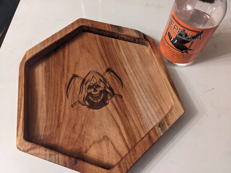 Custom CNC laser etched DND dice tray gift by Galactic Sign Co.