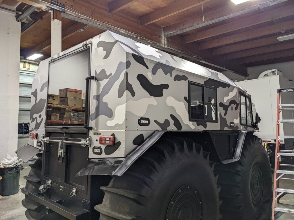 Custom vehicle graphics camoflauge car wrap by Galactic Sign Co.