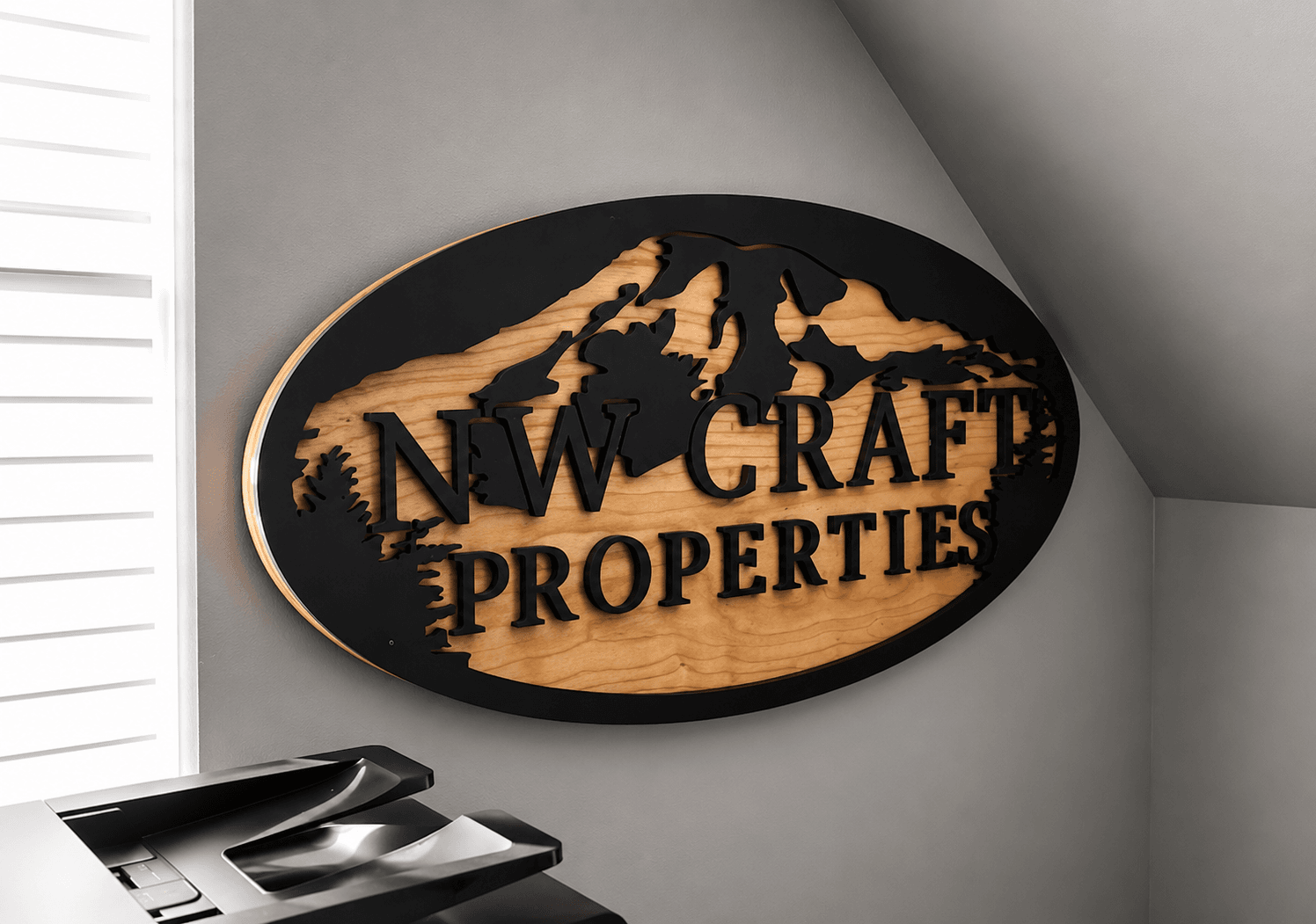 CNC wood sign for Real Estate Company by Galactic Sign Co. serving Seattle, Bellevue, and Puyallup
